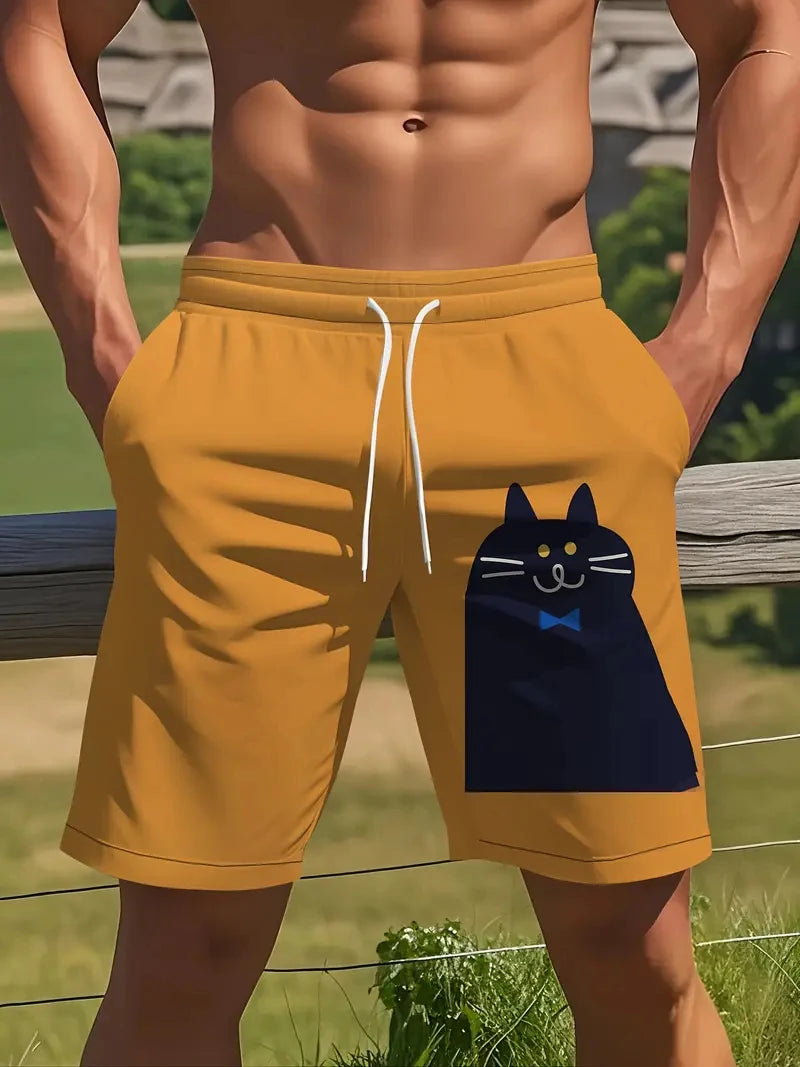 Black Cat Printed Beach Shorts For Men Women Sports Shorts Fashion Loose Casual Summer Quick Dry Swimming Trunks Board Shorts