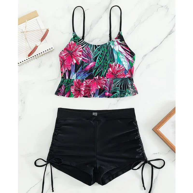 Summer Pink Swimsuits Tankini Set Female Two-piece Swimwear Beach Swim Wear Bathing Suits Pool Women's Swimming Suit 2025