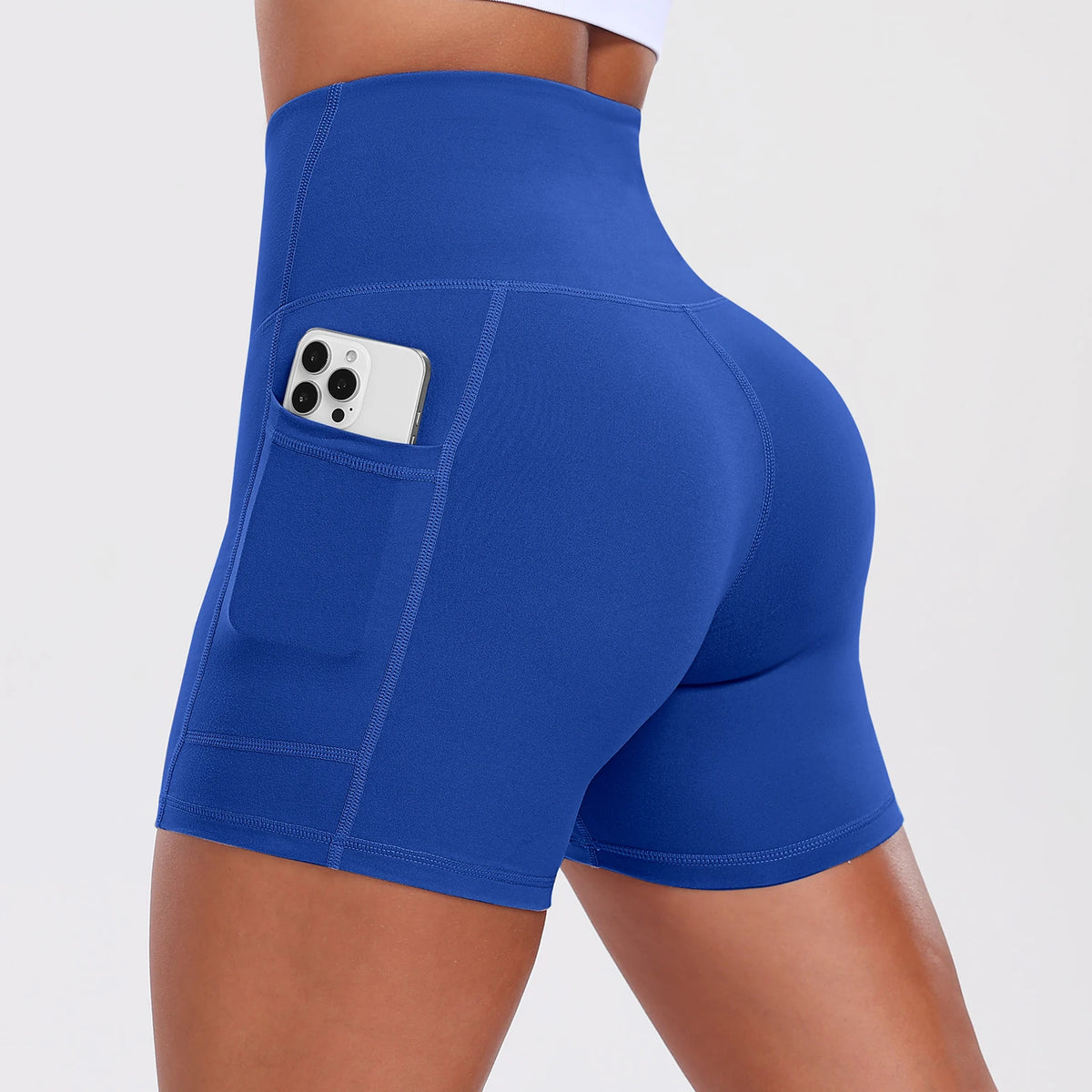 Yoga Shorts with Pockets for Women Tummy Control Workout Running Shorts Stretchy Workout Tight for Gym Casual Sportswear