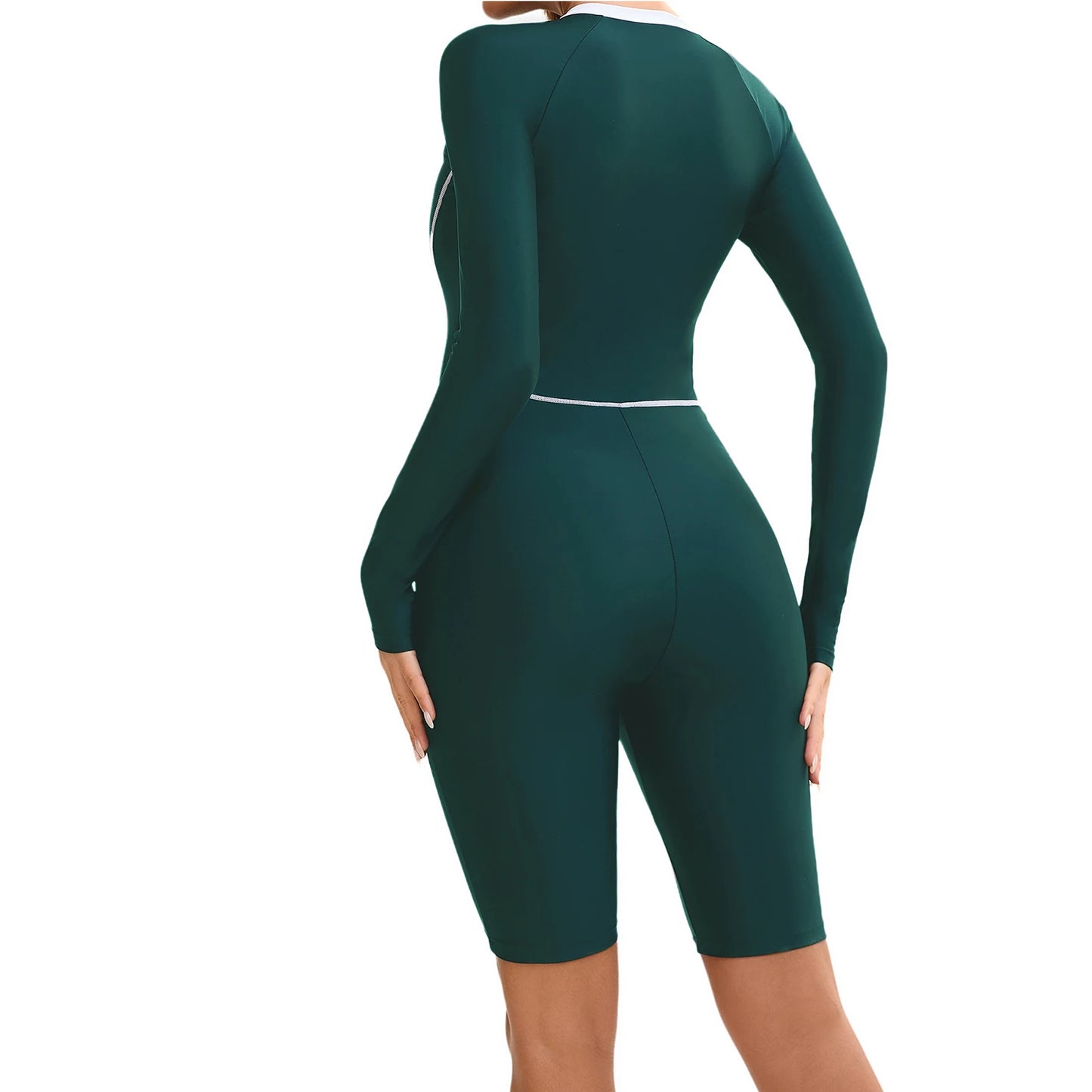 Womens Swim Leotard Long Sleeve One-Piece Swimsuit Surfing Swimwear Bathing Suit Front Zipper Jumpsuit for Summer Holiday Pool