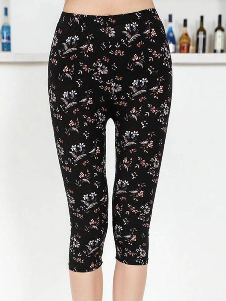 Workout Leggings Print Capris Women Push Up High Waist Pants Sportswear Short Trousers Black Fitness Legging