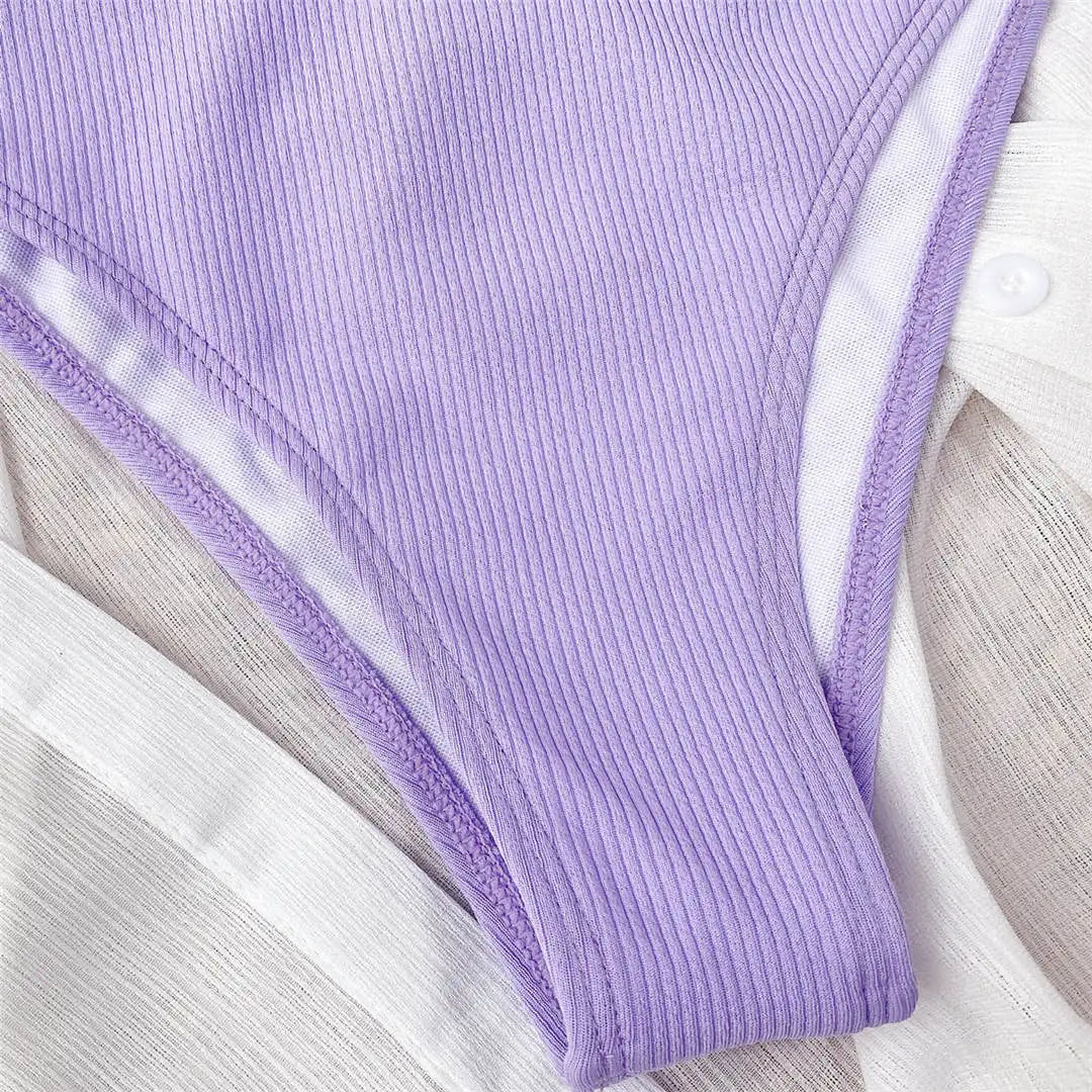 Colourful Ribbed Female Swimsuit High Waist Bikini Women Swimwear Two-piece Bikini set Bather Bathing Suit Swim Lady