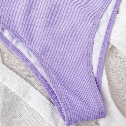 Colourful Ribbed Female Swimsuit High Waist Bikini Women Swimwear Two-piece Bikini set Bather Bathing Suit Swim Lady