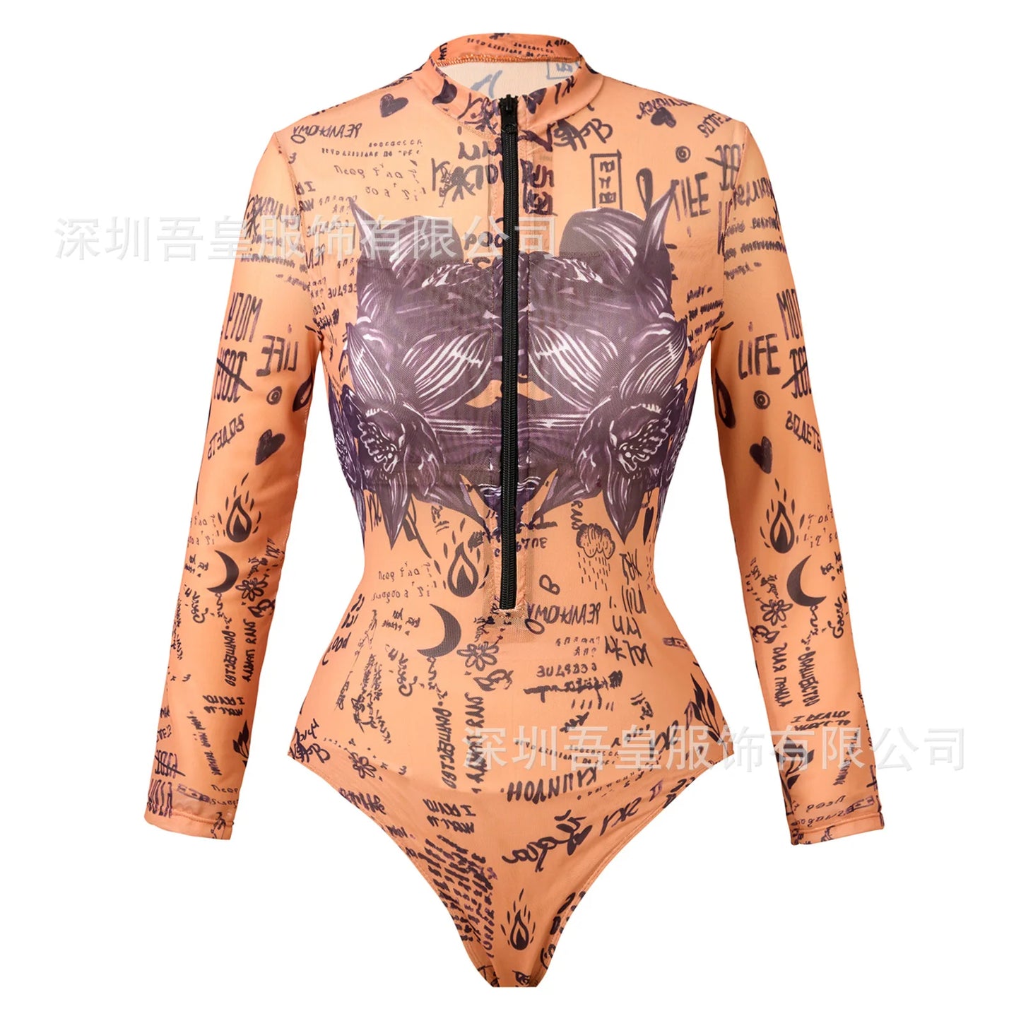 Rash Guard  Beach Print One Piece Swimsuit Beachwear Sun Protection Quick-drying Slim Long Sleeve Swimwear Swimsuit Monokini Vacation