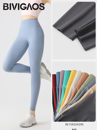 BIVIGAOS Spring Summer Multi Colored Thin Casual Fashion Sharkskin Leggings Women High Waist Tight Sport Cycling Fitness Legging