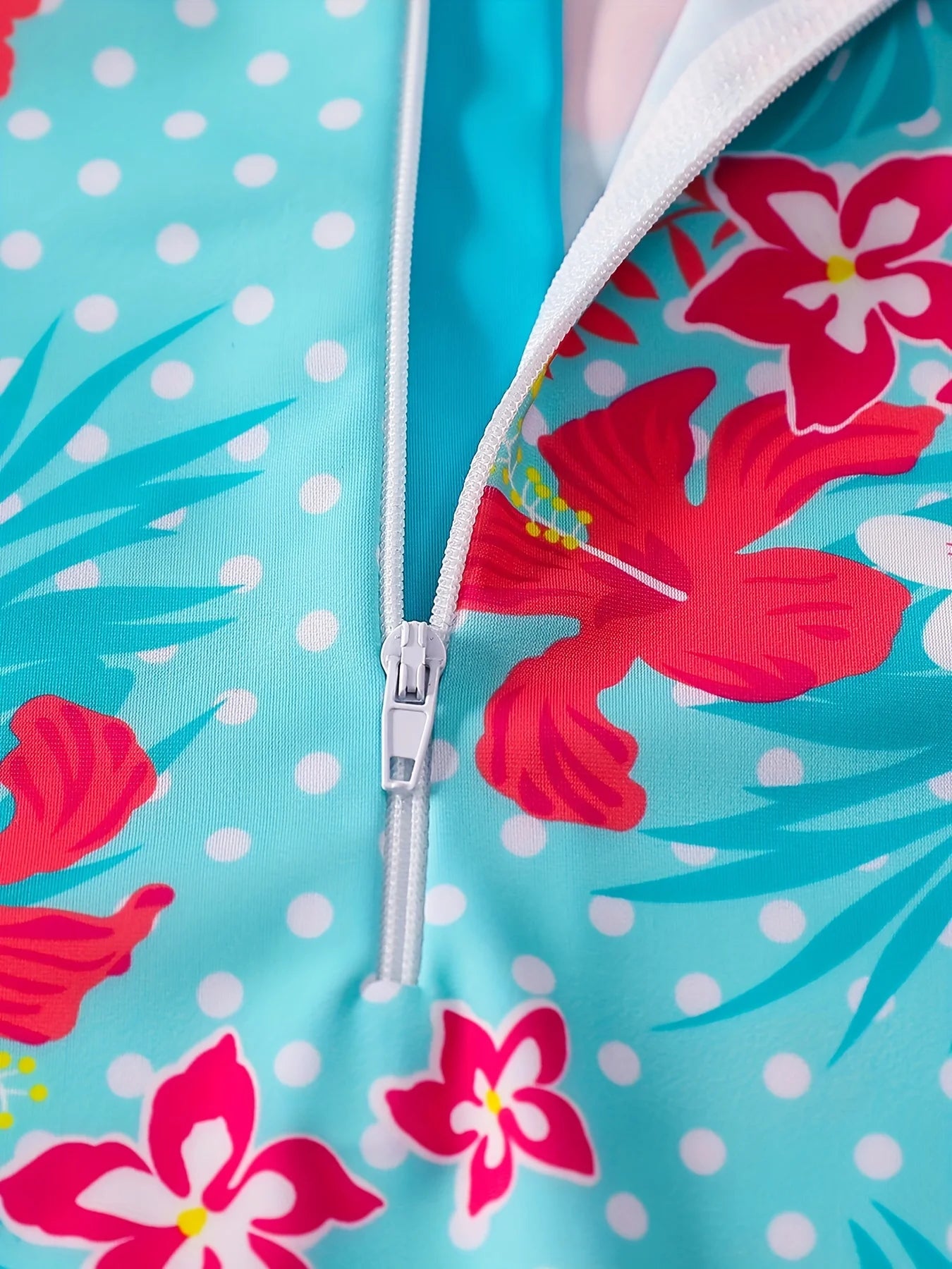 Blue Swimwear Kids Girl Long Sleeve Swimming Suit Tropical Plants Floral Print Swimsuit Bikini-Cut Bottom Hot Summer Beach Water