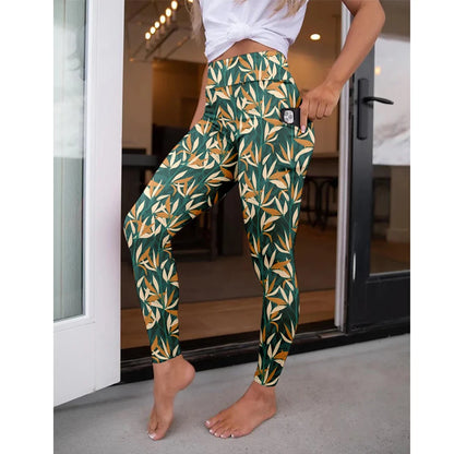High Waist Women's Fitness Leggings 3D Digital Print Sexy Pocket Elastic Pants Fashionable Gym Trousers