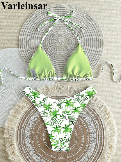 XS - L Printed Halter Brazilian Bikini Women Swimwear Two-pieces Bikini set Female Swimsuit Bather Bathing Suit Swim