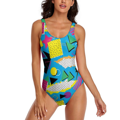 Geometric Art Swimsuit Yellow Brick Road Print One-Piece Swimwear Push Up Elegant Monokini Beach Pattern Swimsuits