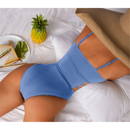 S - XL 11 Colors Ribbed Cut Out One Piece Swimsuit Women Swimwear Female High Leg Cut Padded Bather Bathing Suit Swim Lady