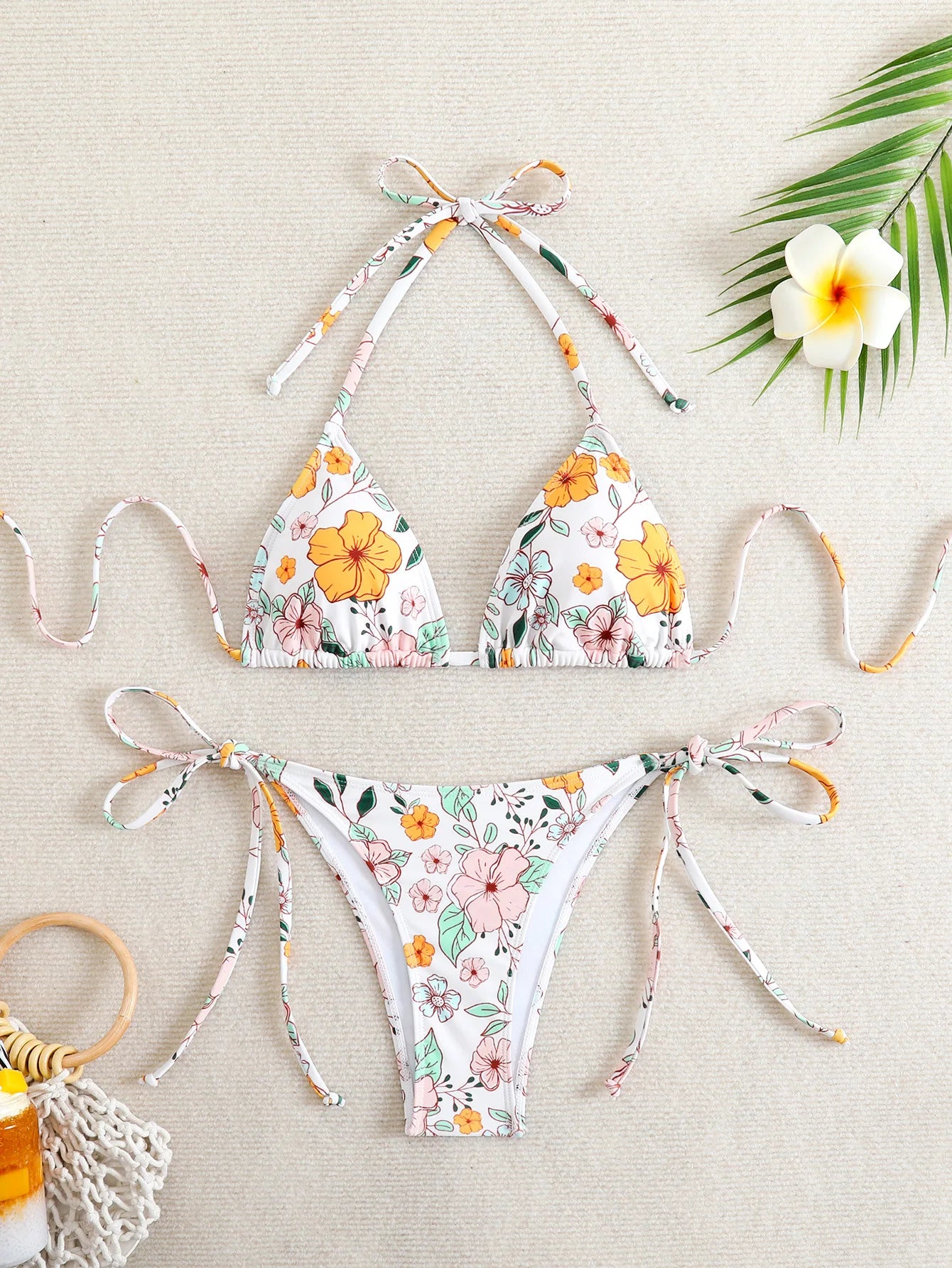 Tie Dye Gradient Mini Bikini Women Halter Push Up Bra Tie Side Thong Swimsuit Beach Pool Holiday Bathing Suit Swimwear