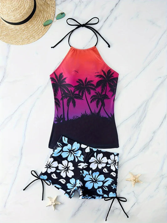 Beachwear Swimwear Women Tankini Bikini Set Woman Swimsuit Two-Piece Sleeveless Backless Bathing Suit Beach Shorts Monokini