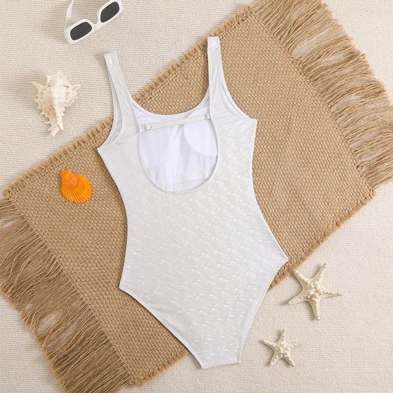 Mermaid Scales Print Bodysuit One Piece Swimsuit Women Swimwear Racing Sports Bathing Suit Woman Monokini Beach Wear