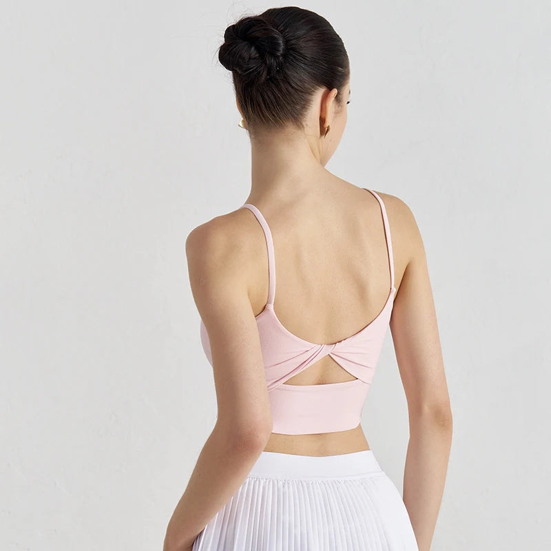 SOISOU Women's Thin-Strap Twist-Back Sports Bra