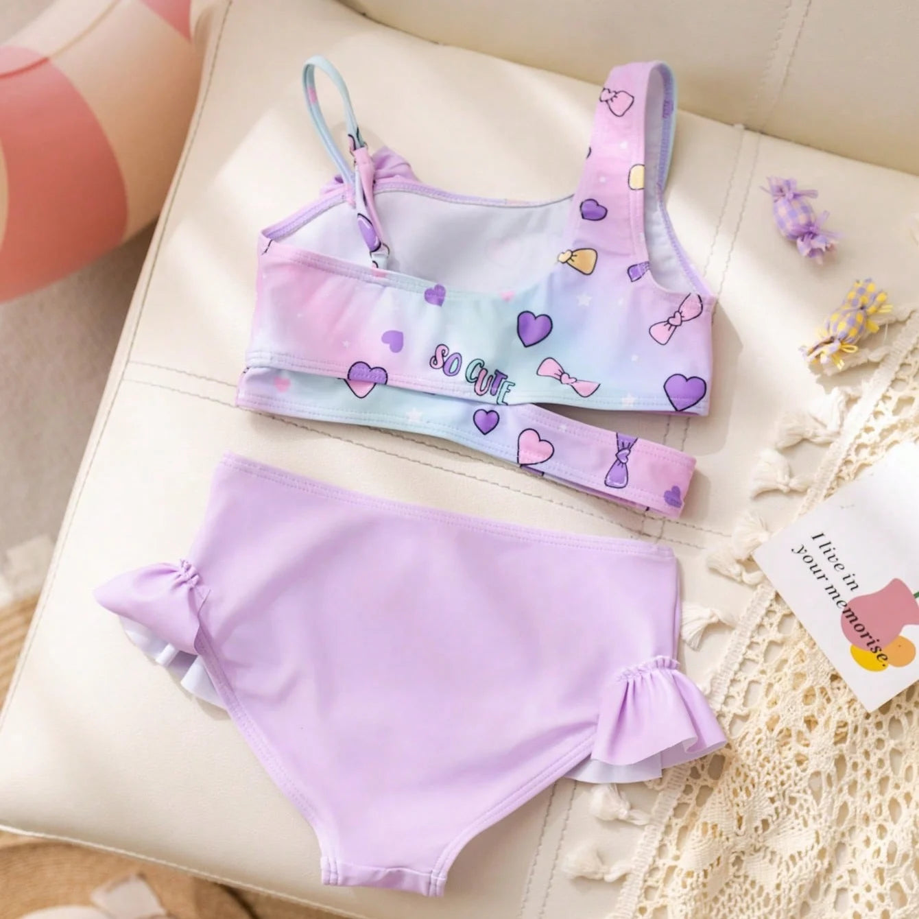 Little Girls Swimsuit High Waist Bikini Ruffle Swimwear Female Solid Children Bathing Swimming Swim Suit 4-7Y
