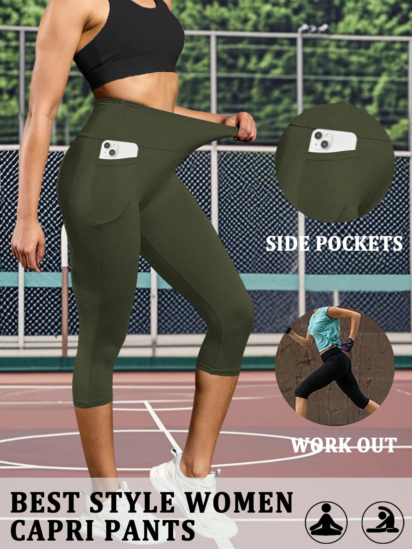 High Waisted capri pants For Women With Pockets Tummy Control No See Through Workout Running Yoga Athletic Push Up Gym Leggings