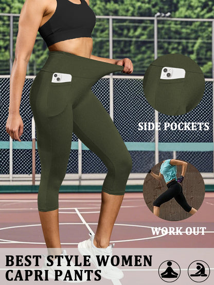 High Waisted capri pants For Women With Pockets Tummy Control No See Through Workout Running Yoga Athletic Push Up Gym Leggings