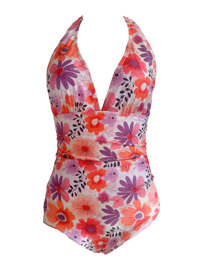 Solid Halter Backless One Piece Swimsuit Women Slim Smocked Swimwear Female Bathers Bathing Swimming Suit Padded Beachwear