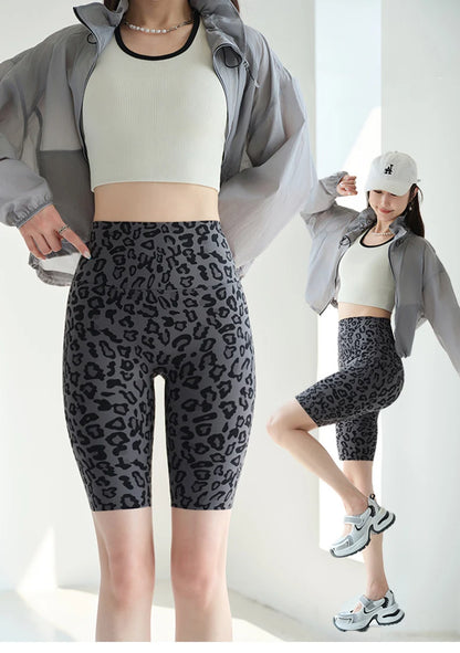 BIVIGAOS Summer Fashion Trend Leopard Print Cycling Shorts Women High Waist Tight Sport Short Leggings Fitness Biker Shorts