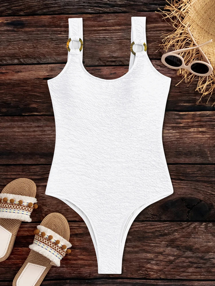 Solid Colour Hollow Strapped Swimwear Women Push UP One Piece Swimsuit Monokini Backless Beach Summer Bathing Suit Bathers