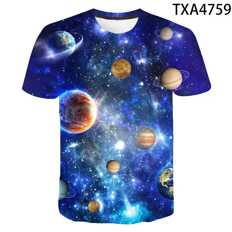 Cosmic Planet Space Galaxy 3d Printing Men's Ladies Children's Casual T-shirts Starry Cool Tops Fashion Street Light Sports