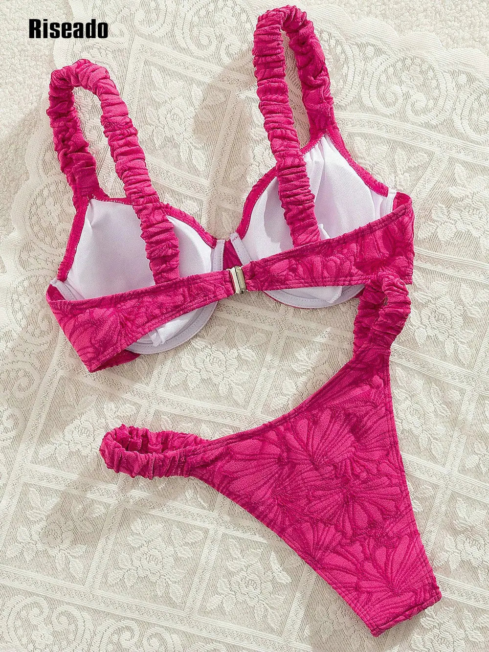 2 Pieces Rose Bikini Set Push Up Underwire Beachwear Vacation Swimsuit