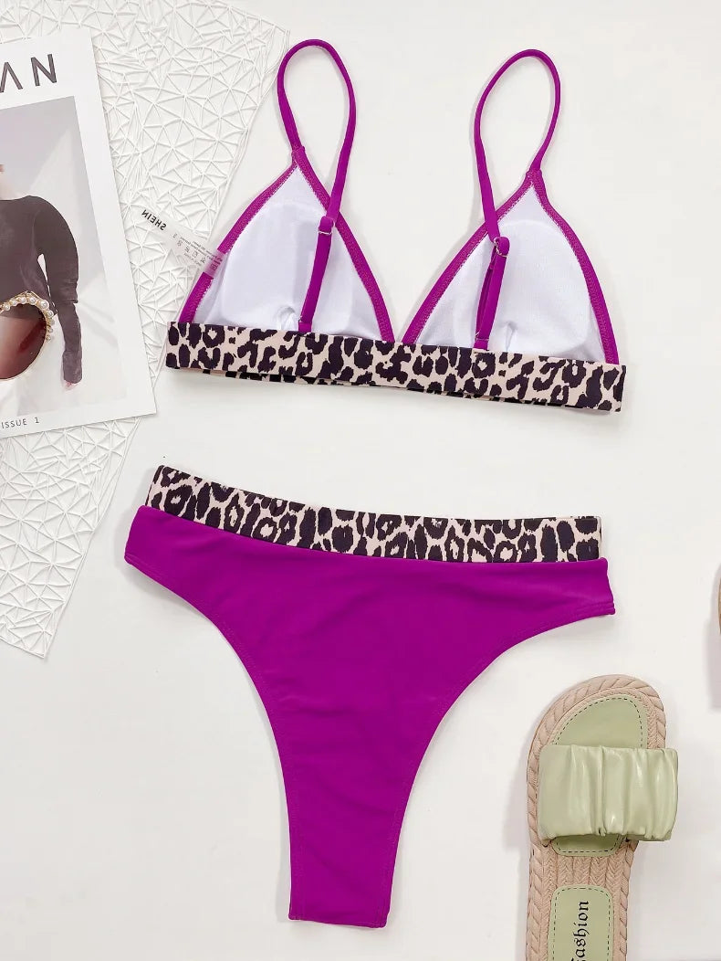 Bikini Women Push Up Leopard Patchwork High Waist Triangle Swimwear Swimsuit Bikini Set Bathing Suit Bikini Female Biquinis