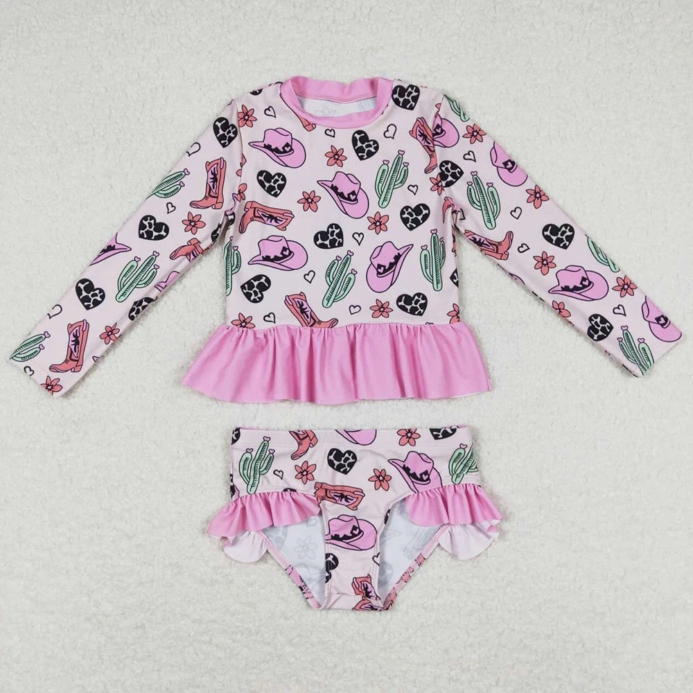 Colourful Designs Baby Girls Swimsuits Long Sleeve One Pieces Swimsuit Summer Fashion Kids Clothes Swimwear Boutique Girls Swim Clothes