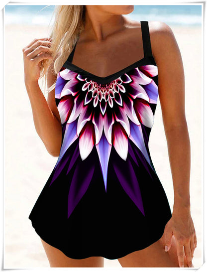 Floral Printed Tankini Two Piece Swimsuit Women Strap Swimwear Female Sports Summer Shorts Bathing Swimming Suit Beachwear