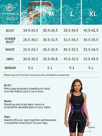 Attraco Women Sports One-Piece Swimsuit Color Block Professional Training Racerback  Boyleg Swimwear