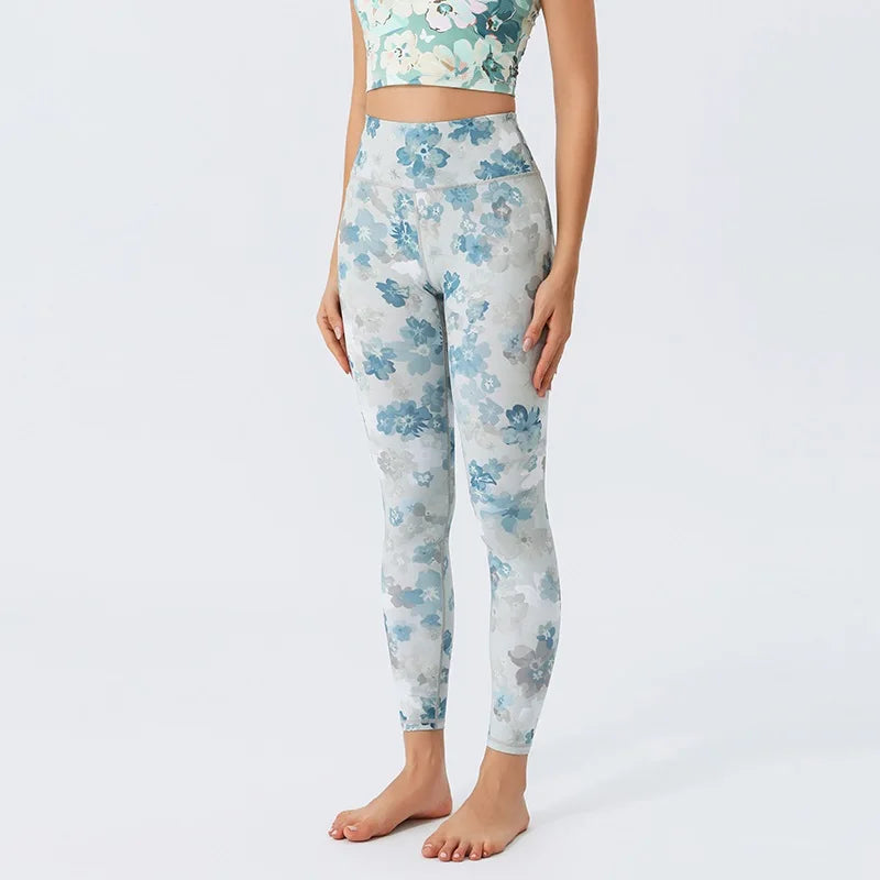 Women Flower Yoga Pants Sports Leggings Training Long Tights Running Trousers Ladies High Waist Workout Sportswear