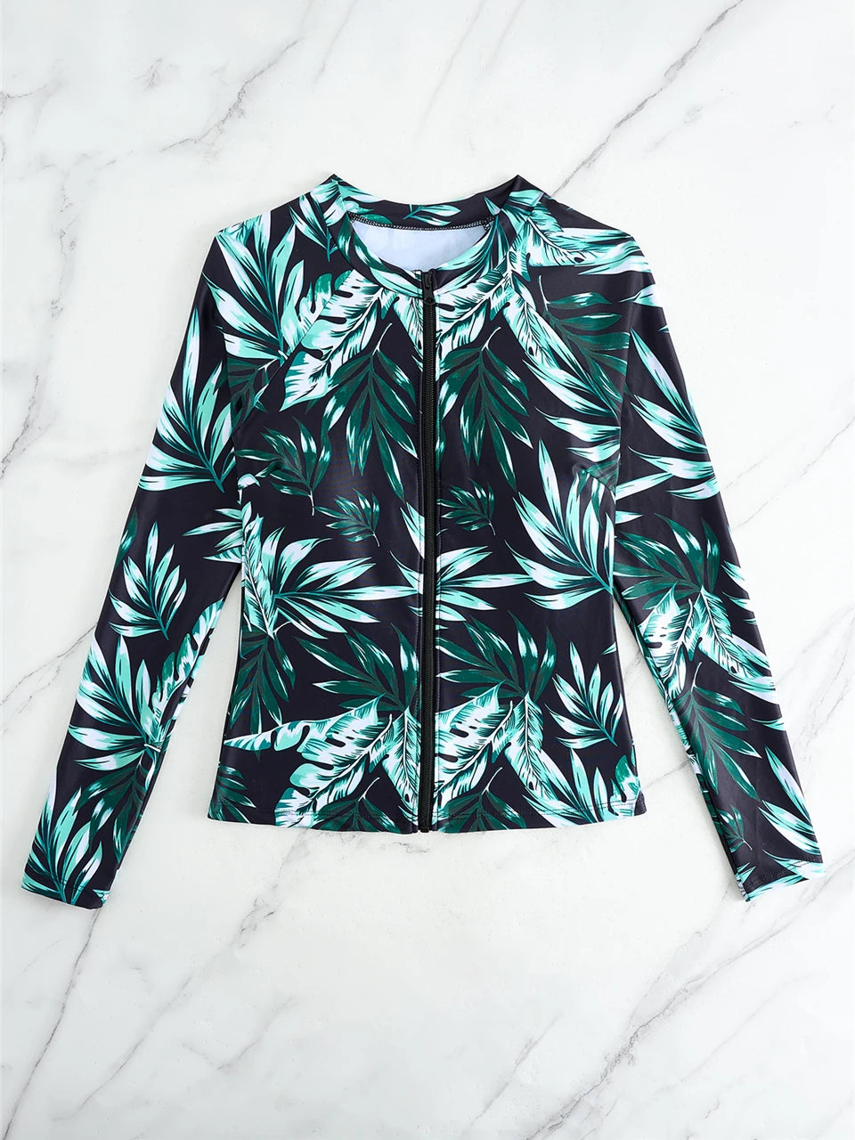 Long Sleeve Zipper Surfing Swimsuit Print Shorts Swimwear Women Two Pieces Diving Clothes Beachwear Bathing Swimming Suit