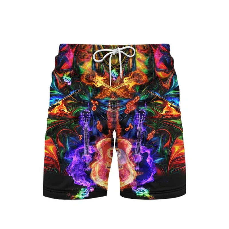 3D Print Neon Pattern Beach Short For Men Summer Hip Hop Personality Food Pattern Music Party Swimming Shorts Quick-drying Trunk