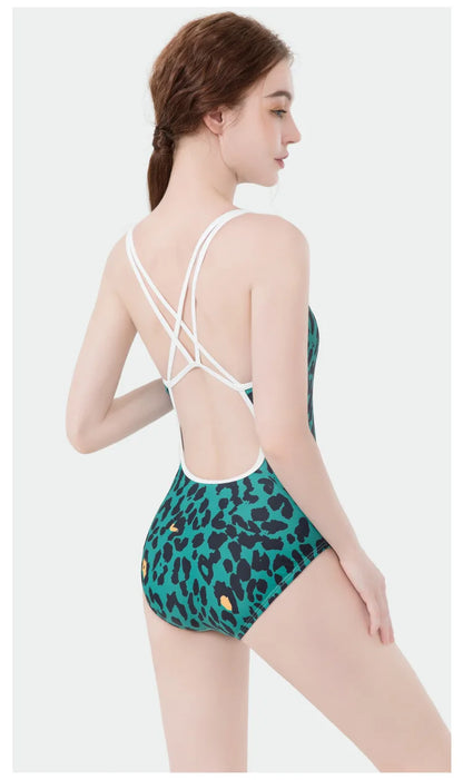 Women Flower Printed One-piece Racing Competition Swimsuit Fashion Sun Protection High Stretch Training Professional Swimwear