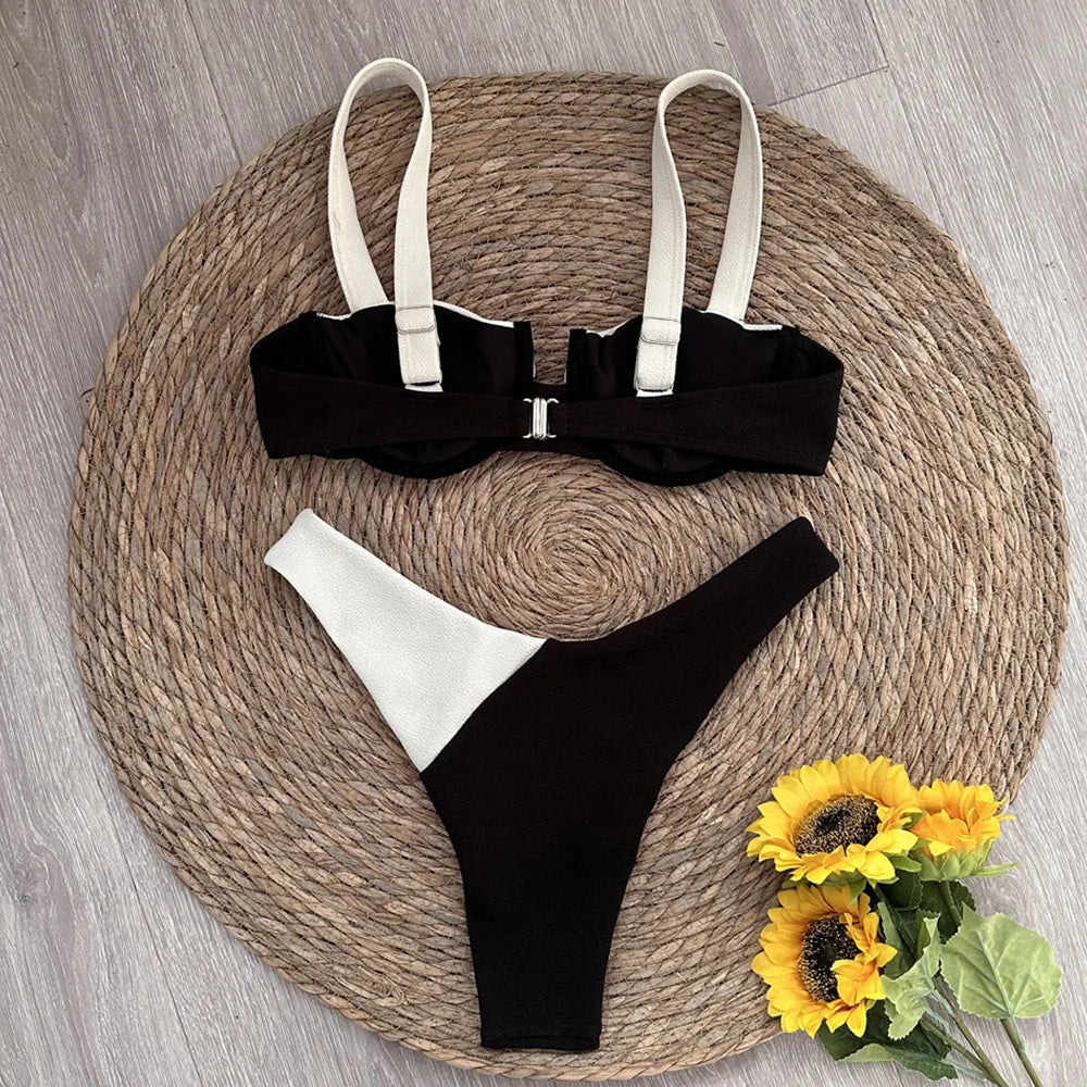 Push Up Solid Patchwork Bikini Women Swimsuits Female Swimwear Micro Bikini Set Brazilian Biquini Beachwear Swim Suit