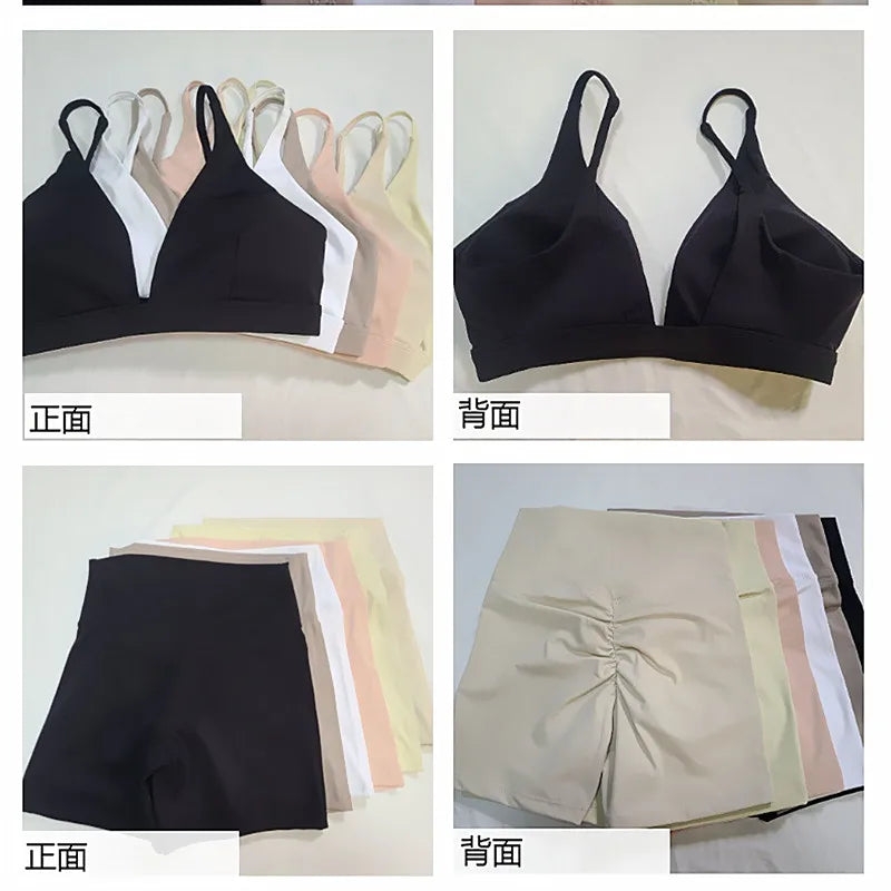 1/2PCS Contour Crop Sport Bra Women Yoga Sets Workout Gym Scrunch High Waist Fitness Push Up Shorts Running Avtive Suits XP187