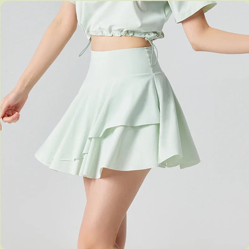 Pockets Tennis Skirt Soft Cool Fabric Golf Skort Flare Layer Golf Shorts Skirts Soft Tennis Skirts Sports Two Layer