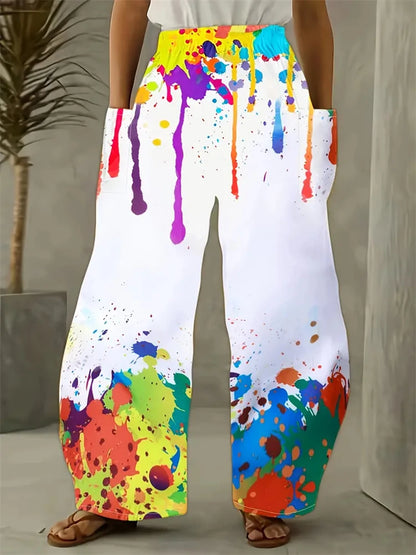 Women's Wide-legged Pants Exquisite Fun Colours Printing Pants Multi Options