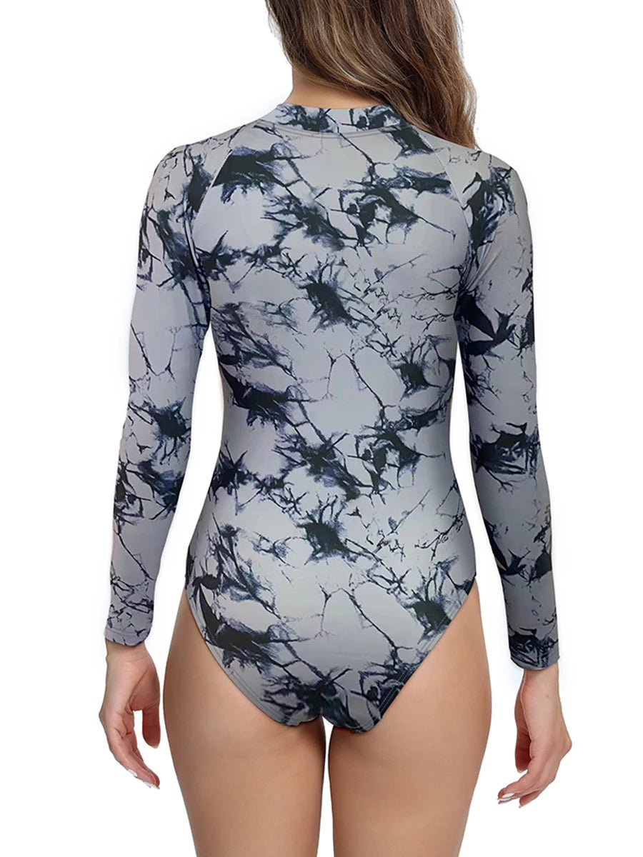 Floral Printed Long Sleeve Surfing Swimsuit With Zipper Women Swimwear Female Bathers Bathing Swimming Swim Suit Beachwear