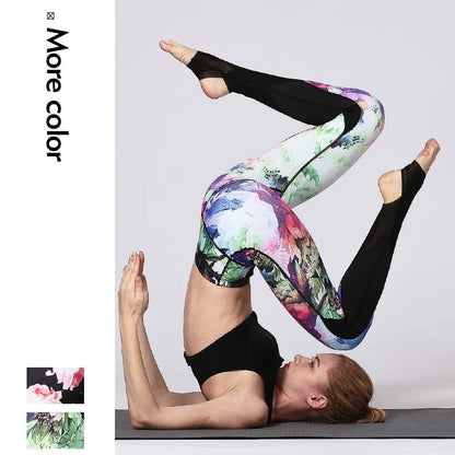 Yoga Pants Women High Waist Trainer Sports Leggings Long Tights Floral Push Up Running Trouser Workout Tummy Control