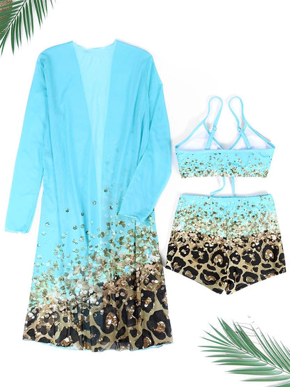 3 Pieces High Waist Bikini Printed Swimsuit Women & Kimono Swimwear Female Bather Bathing Swimming Swim Suit Beachwear