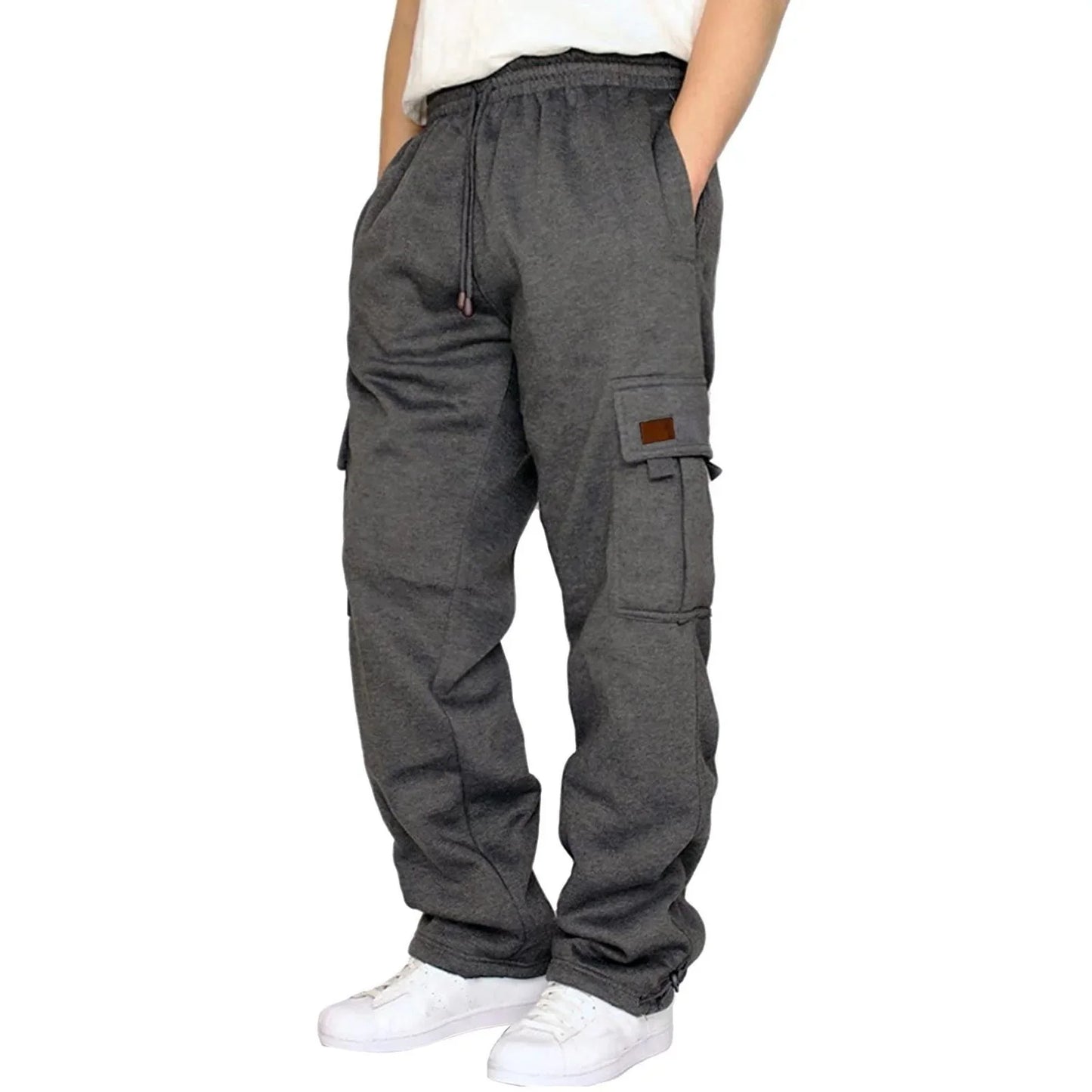Men's Fleece Lined Casual Sports Long Pants Cuffed Waist Baggy Sweatpants Workwear