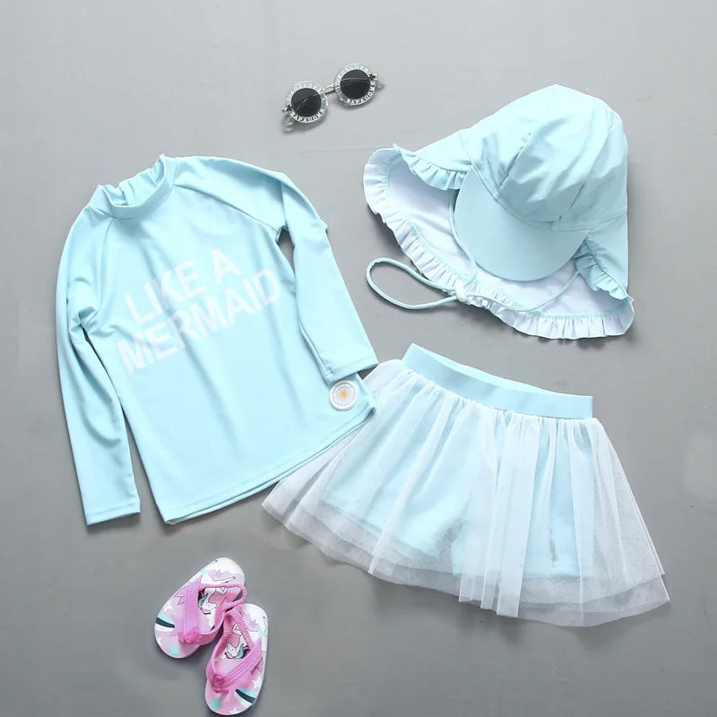 UPF50 Girls Swimwear Long Sleeves Floral Baby Swimsuit UV Protection Children's Swimming Suit Beach Summer Toddler Bathing Suit