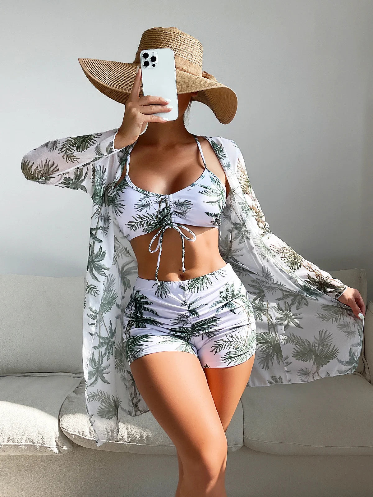 Summer Print Bikinis Swimwear Female Swimsuit Beachwear Push Up Three-Piece Bikini Set Women Swimming Bathing Suit