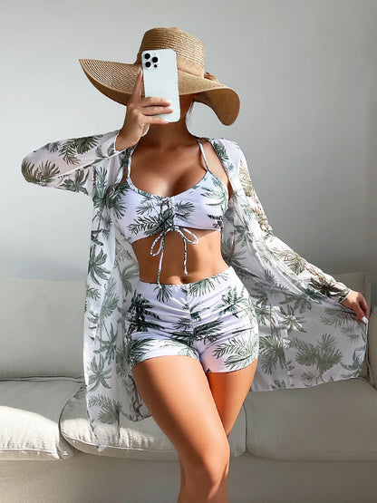 Summer Print Bikinis Swimwear Female Swimsuit Beachwear Push Up Three-Piece Bikini Set Women Swimming Bathing Suit
