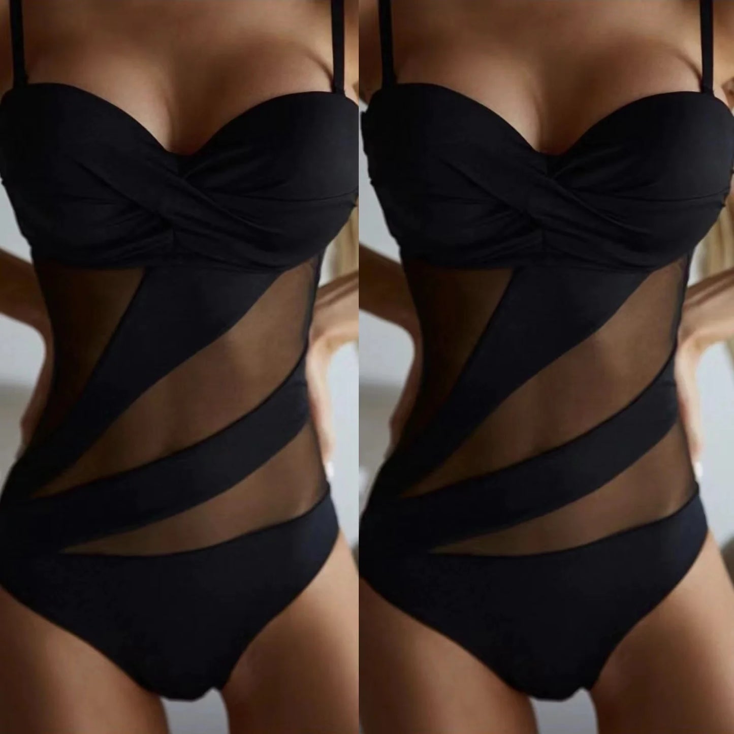 Black Net One Piece Swimsuit Closed Female Swimwear Push Up Body Women's Swim Wear Bathing Suit Beach Pool Bather
