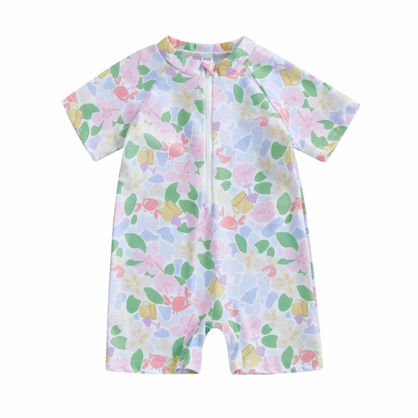 0-3Years Baby Boy Girl Rash Guard Swimsuits Fashion Print Short Sleeve Zip Up Rompers Bathing Suit Toddlers Swimwears Beachwear