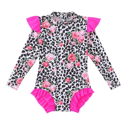 Girls Swimsuit Long Sleeve Baby Girls Training Swimwear Children Kids One-piece Bathing Swimming Swim Suit Summer Beachwear