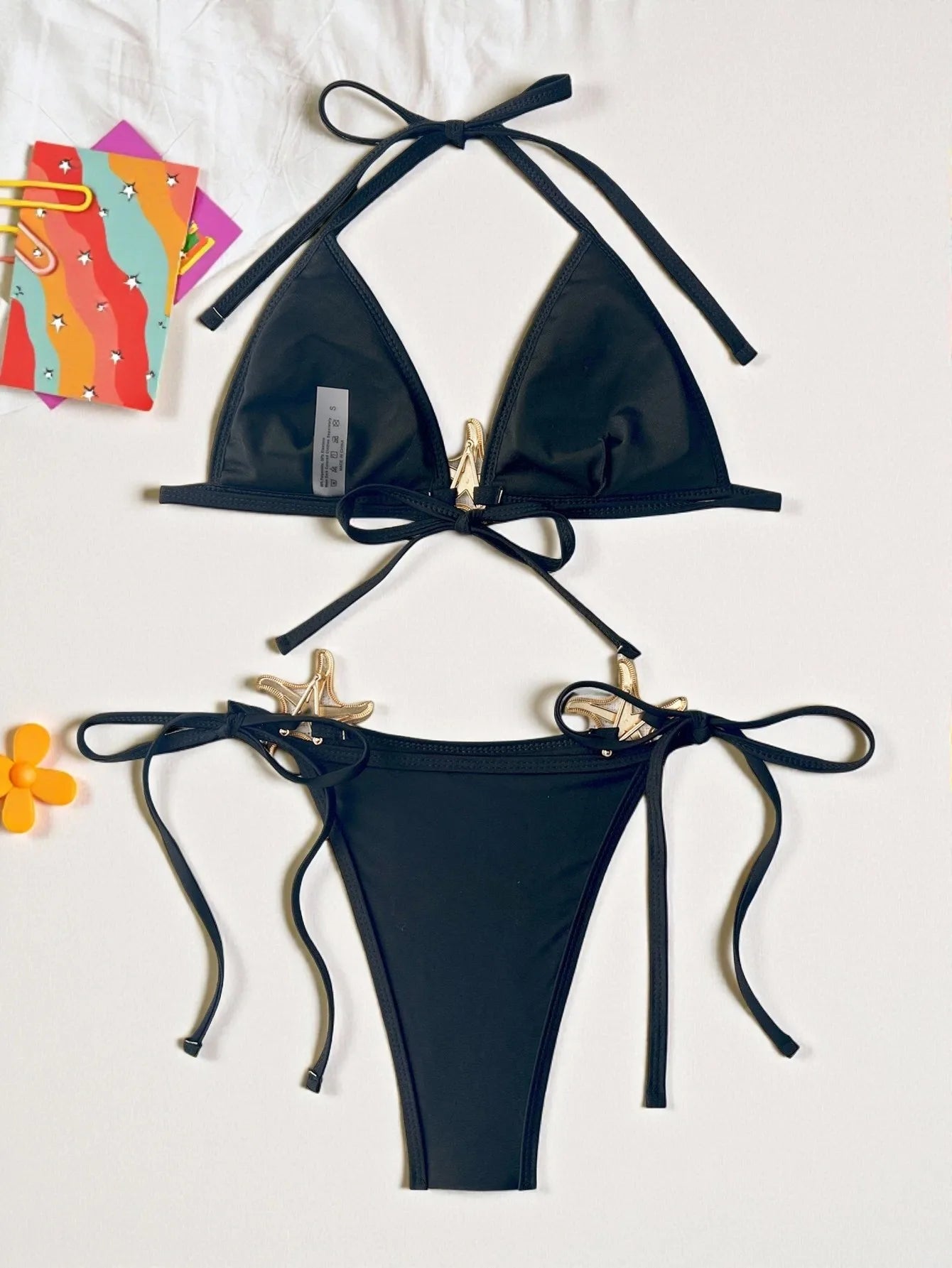 Shiny Sequin Black Micro Bikini Women Starfish Push Up Bra Holiday Swimsuit Beach Bathing Suit Tie Side Thong Swimwear