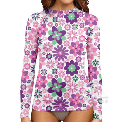 SPELISPOS Women's Long Sleeve Surfing Suit UV Protection Water Sports Tight Swimwear Beachwear Print High-Elastic Surf Wear